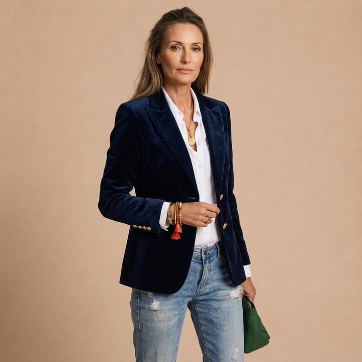 Erin Gold-Button Velvet Blazer