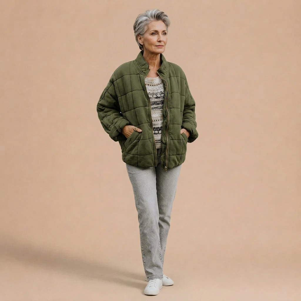 Fern Quilted Zip-Up Bomber Jacket