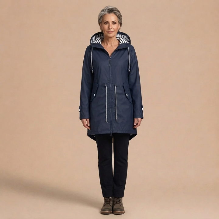 Sara Drawstring-Waist Hooded Rain Jacket