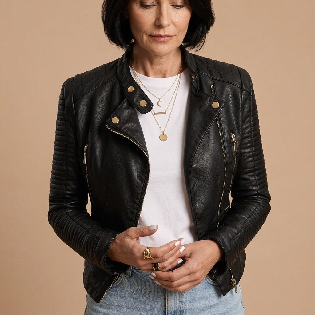 Gia Quilted-Sleeve Moto Jacket