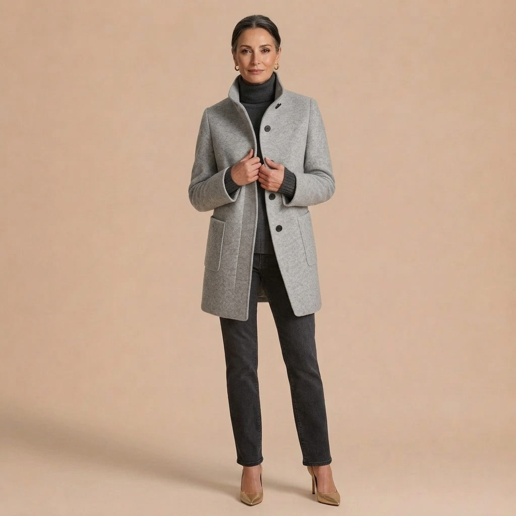 Emma Stand-Collar Button-Front Coat