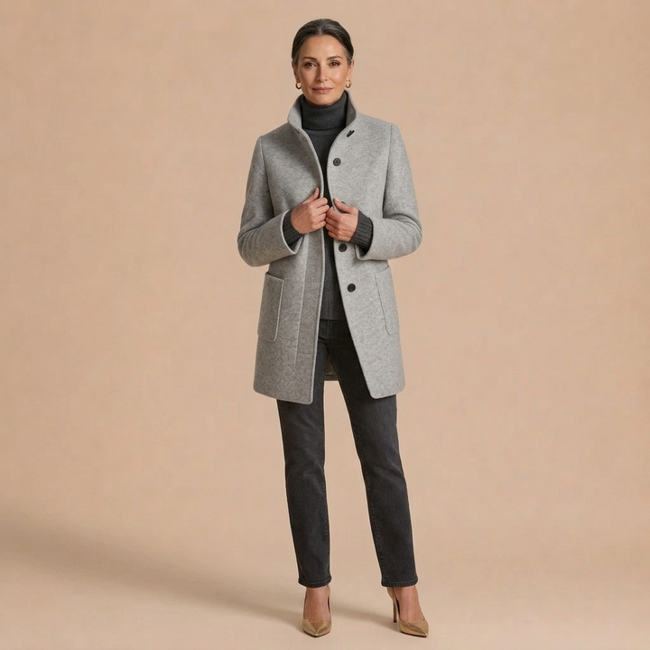 Emma Stand-Collar Button-Front Coat
