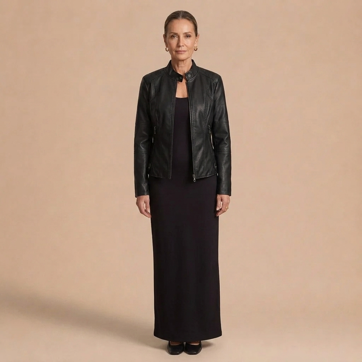 Lucy Stand-Collar Zip-Up Moto Jacket