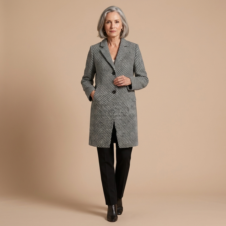 Nora Houndstooth-Pattern Long Coat