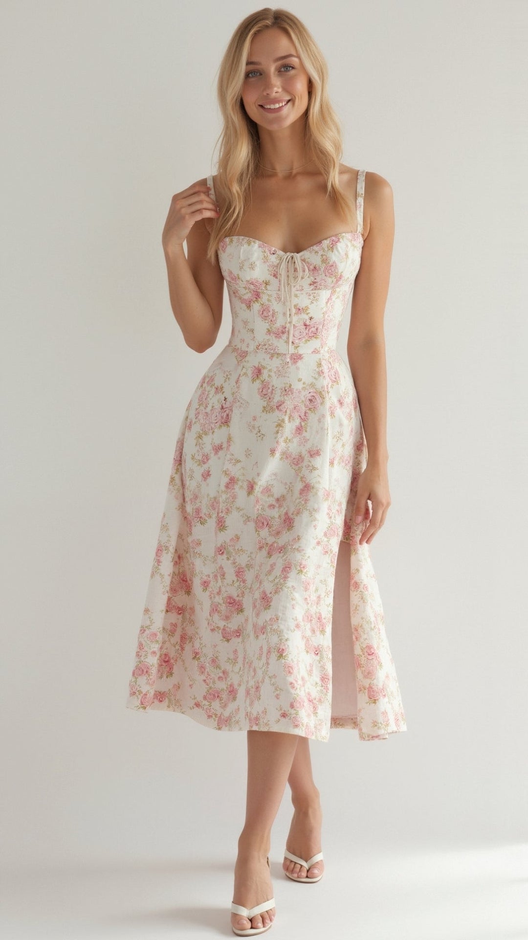 Floral Midi Dress with Belt