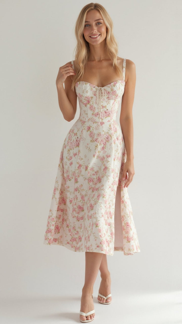 Floral Midi Dress with Belt