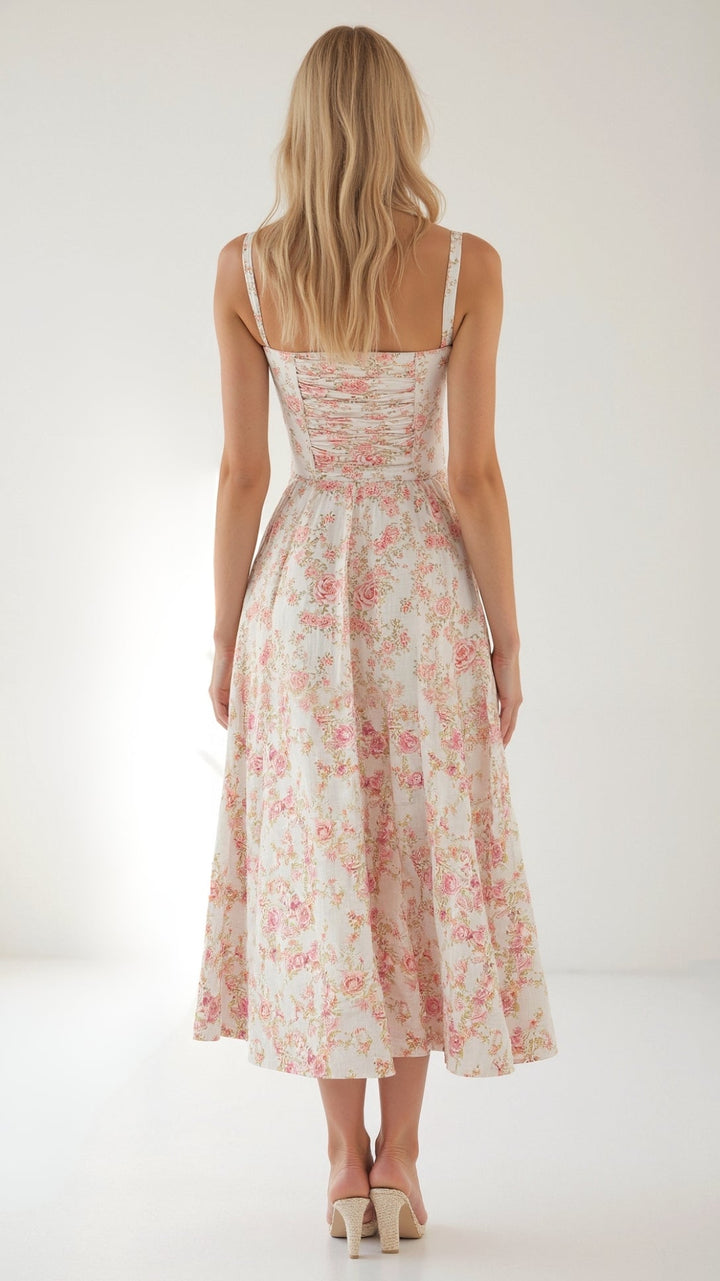 Floral Midi Dress with Belt