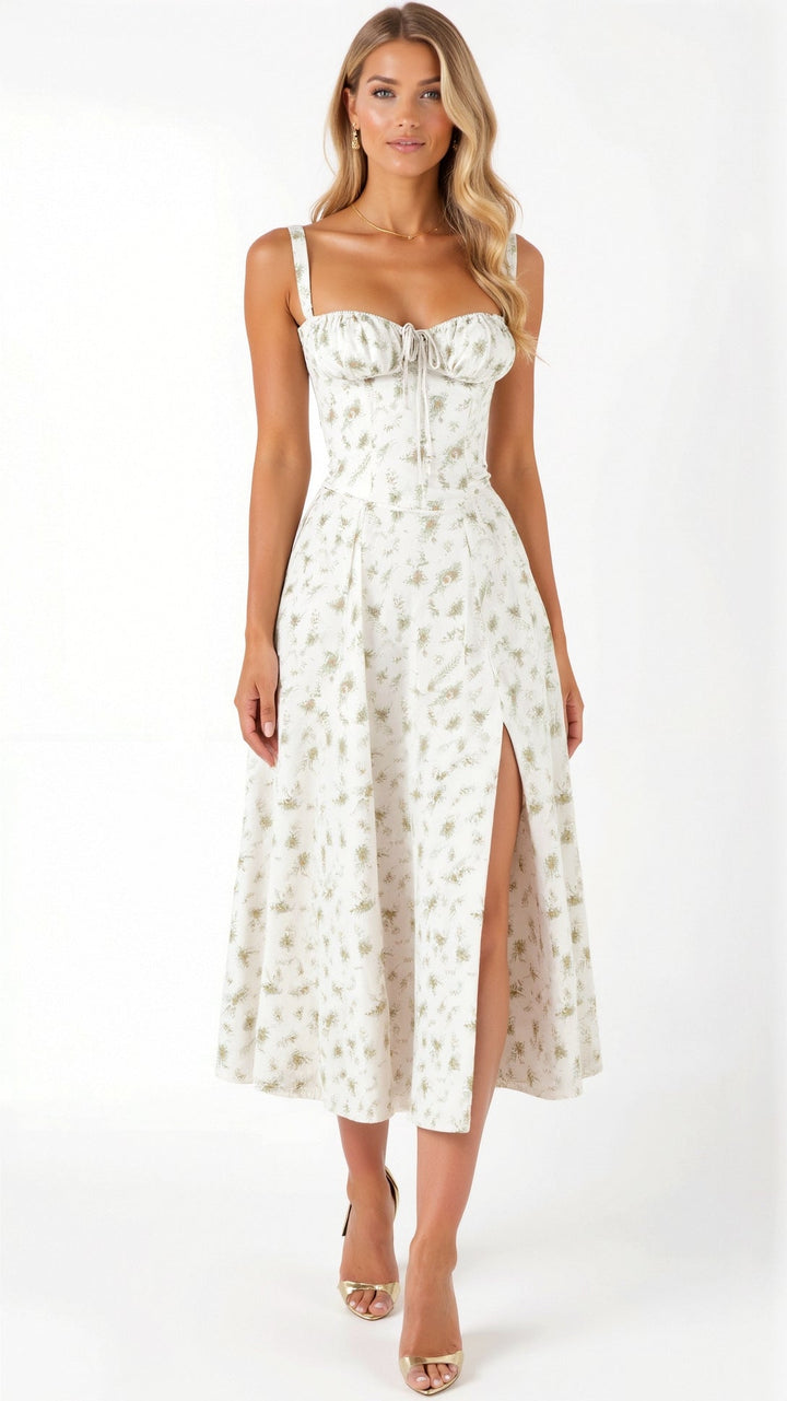 Floral Midi Dress with Belt