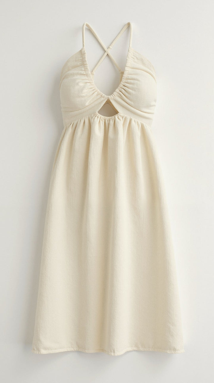 Midi Dress with Décolletage and Side Detail