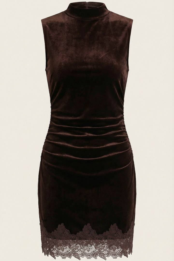 Anabela | Ruched Mini Dress Featuring a Stand-Up Collar