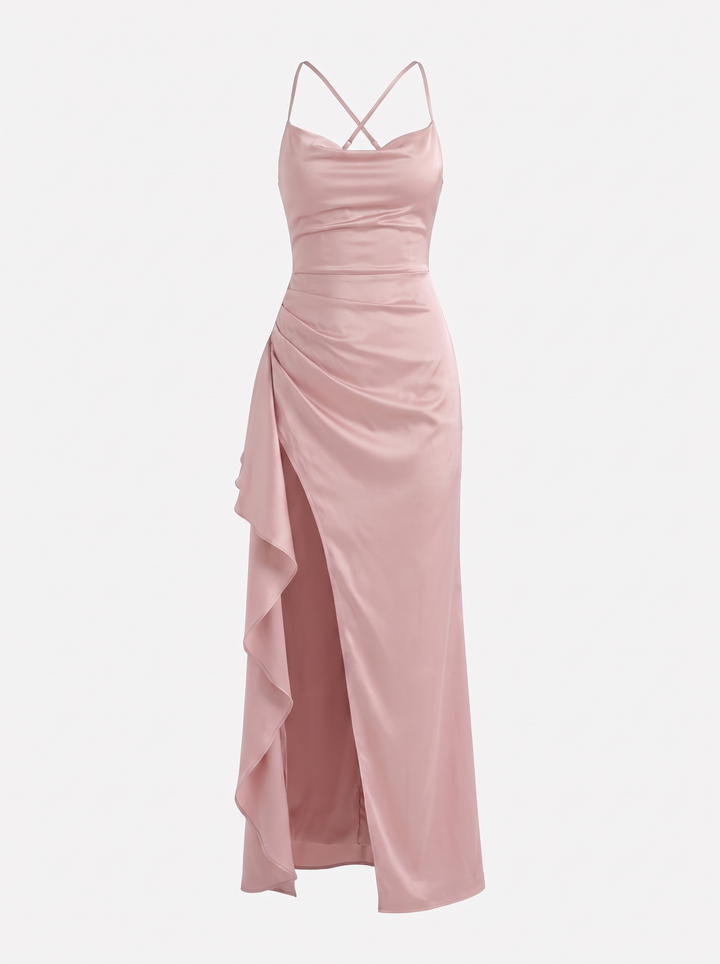Inga | Elegant Shiny Maxi Dress with Delicate Straps