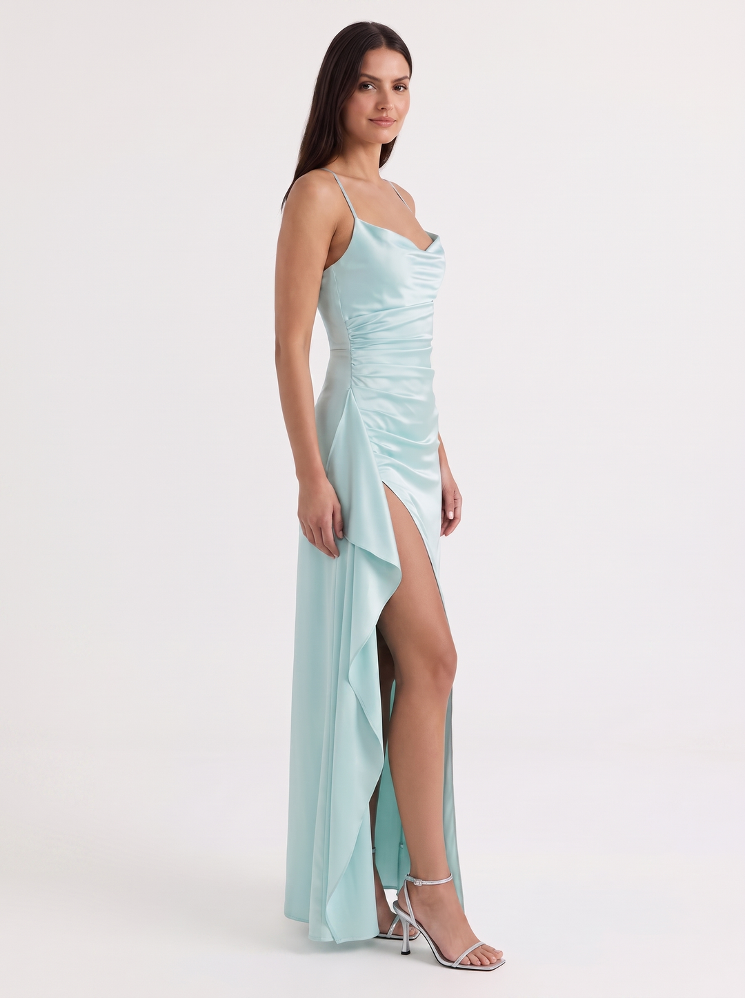 Inga | Elegant Shiny Maxi Dress with Delicate Straps