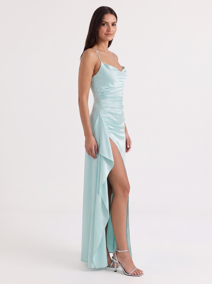 Inga | Elegant Shiny Maxi Dress with Delicate Straps