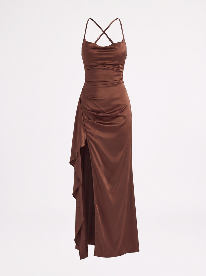 Inga | Elegant Shiny Maxi Dress with Delicate Straps