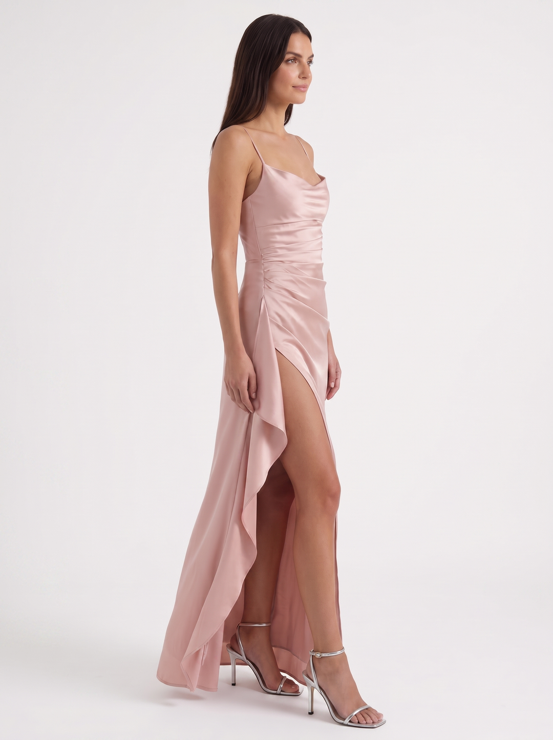 Inga | Elegant Shiny Maxi Dress with Delicate Straps