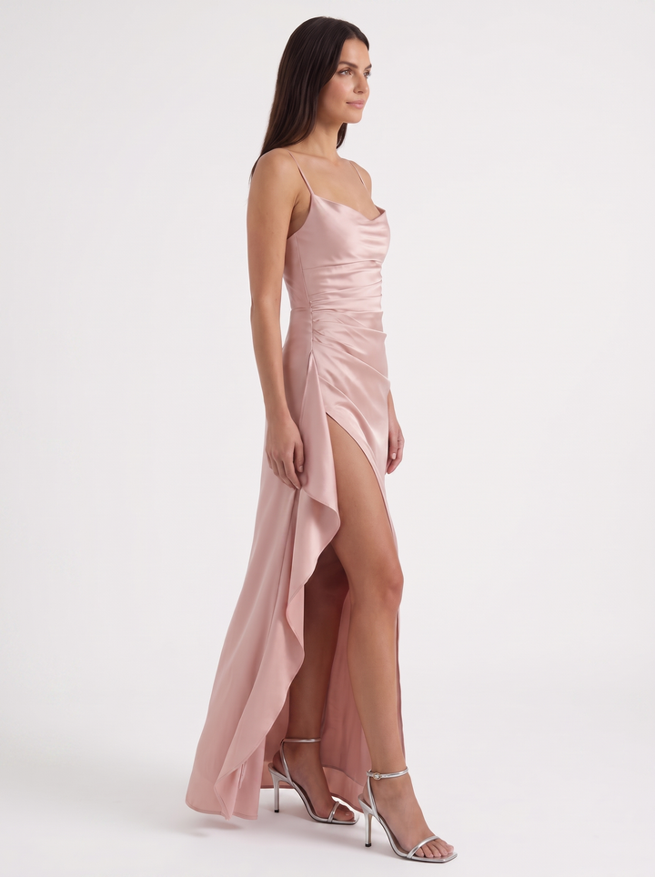 Inga | Elegant Shiny Maxi Dress with Delicate Straps
