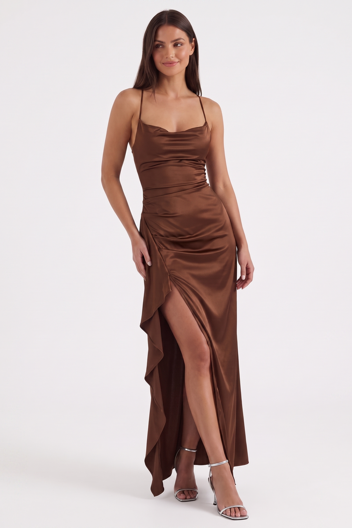 Inga | Elegant Shiny Maxi Dress with Delicate Straps