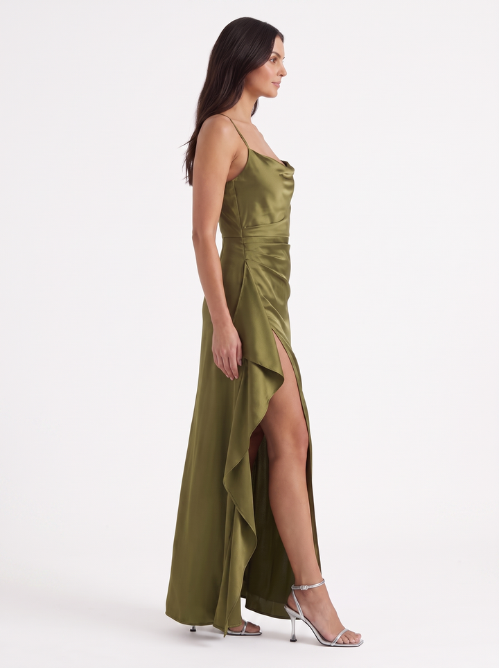 Inga | Elegant Shiny Maxi Dress with Delicate Straps