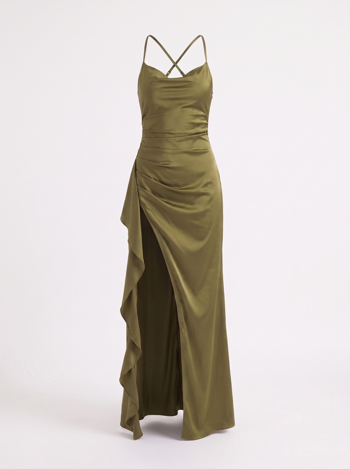Inga | Elegant Shiny Maxi Dress with Delicate Straps