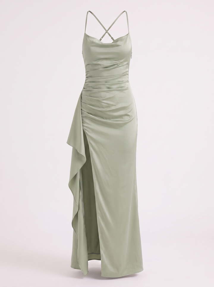 Inga | Elegant Shiny Maxi Dress with Delicate Straps
