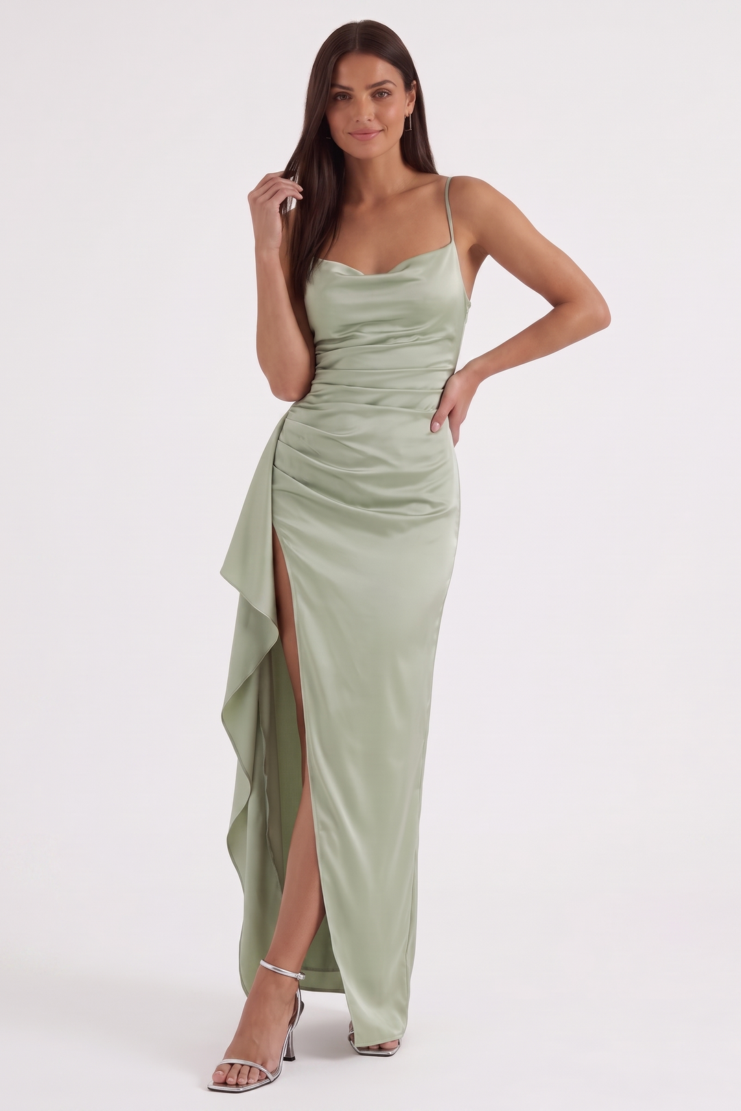 Inga | Elegant Shiny Maxi Dress with Delicate Straps