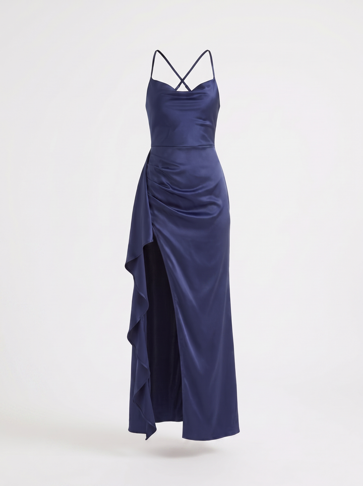 Inga | Elegant Shiny Maxi Dress with Delicate Straps