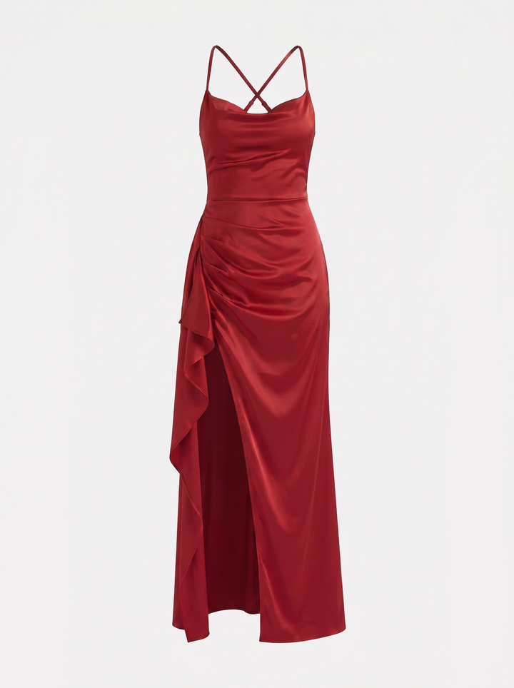 Inga | Elegant Shiny Maxi Dress with Delicate Straps