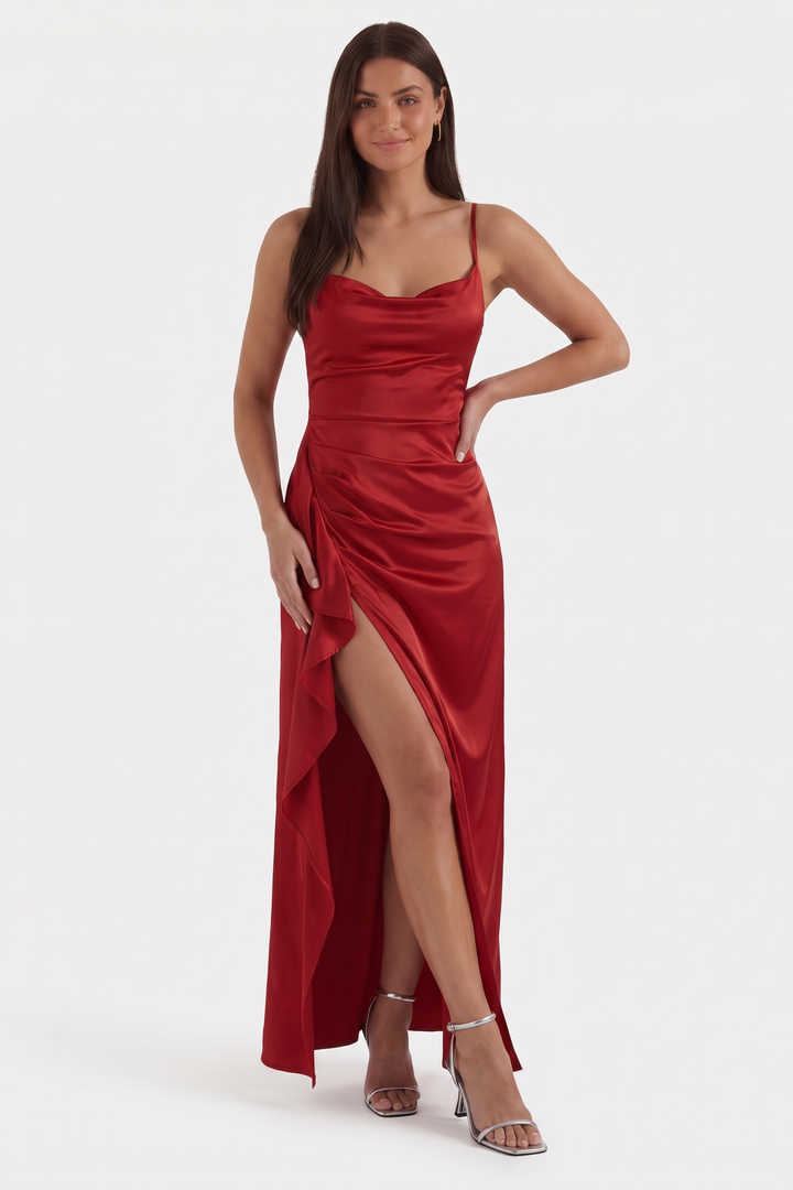 Inga | Elegant Shiny Maxi Dress with Delicate Straps