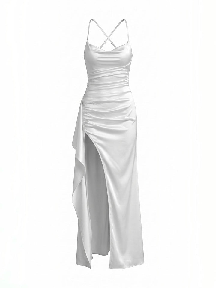 Inga | Elegant Shiny Maxi Dress with Delicate Straps