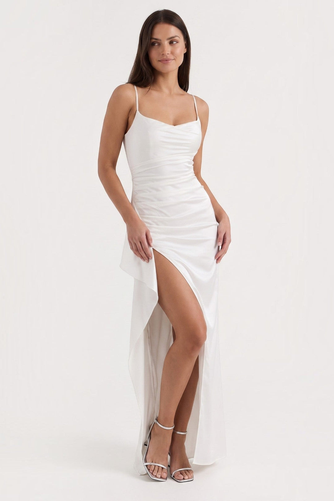 Inga | Elegant Shiny Maxi Dress with Delicate Straps