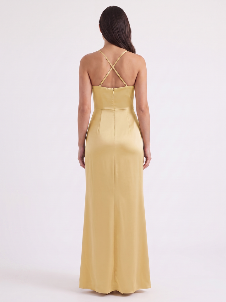 Inga | Elegant Shiny Maxi Dress with Delicate Straps