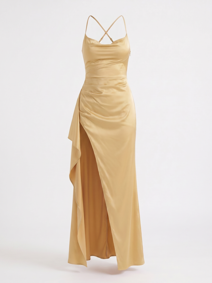 Inga | Elegant Shiny Maxi Dress with Delicate Straps