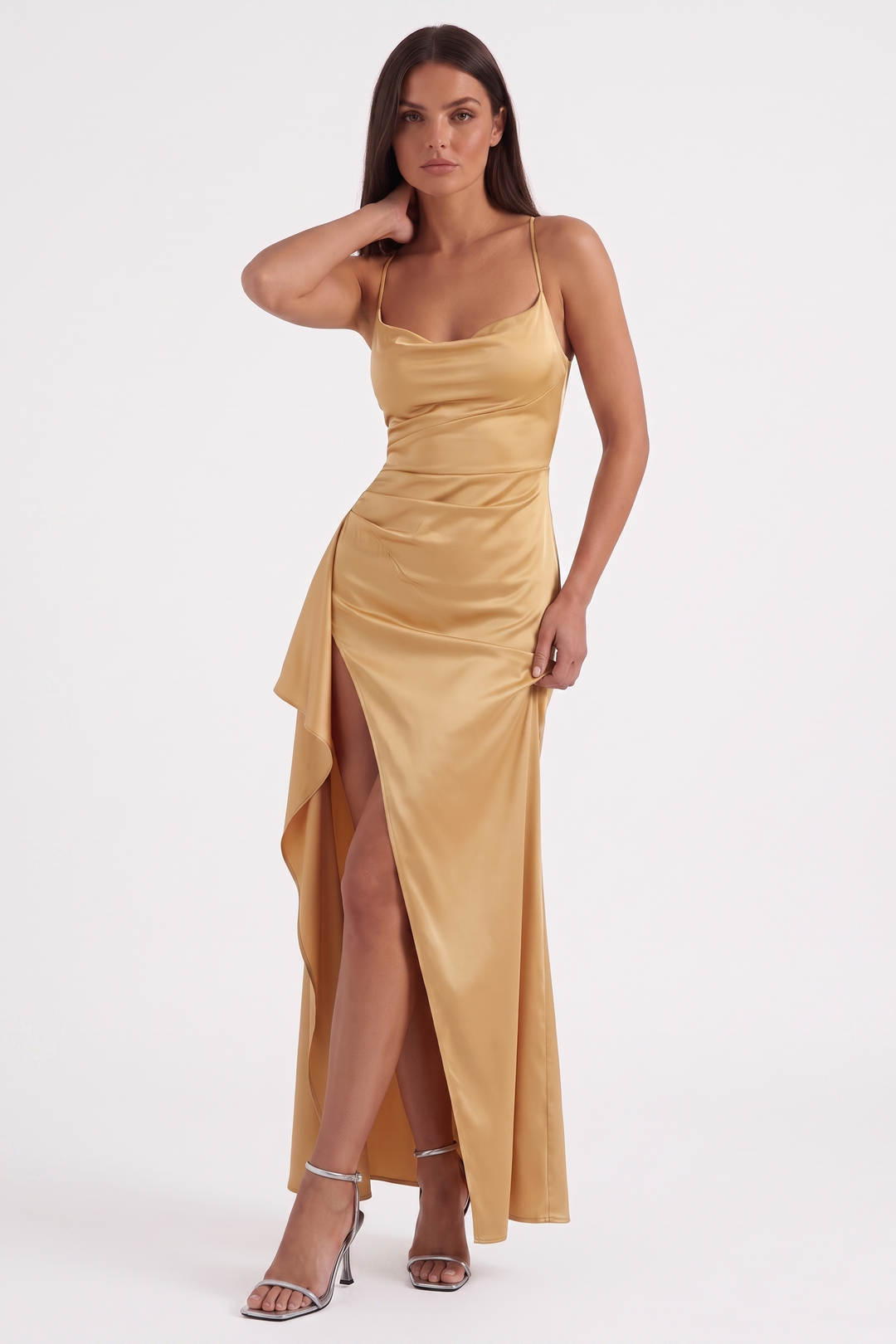 Inga | Elegant Shiny Maxi Dress with Delicate Straps