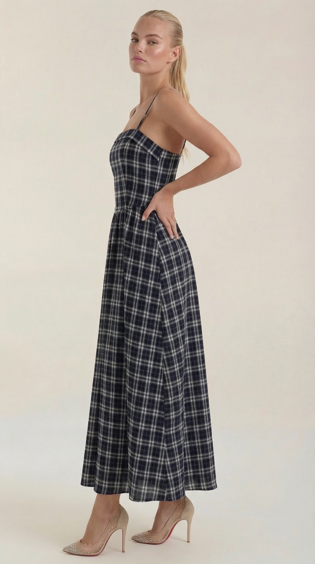 Branislava | Square Neck Checked Midi Dress