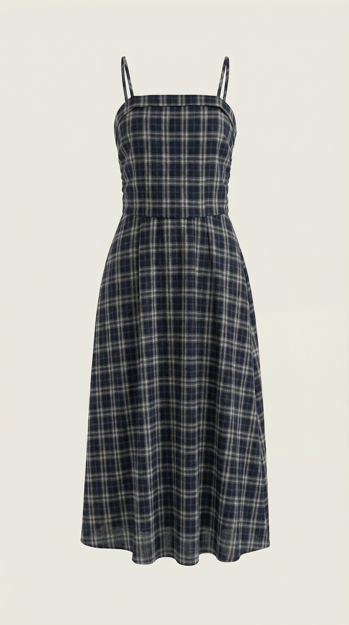 Branislava | Square Neck Checked Midi Dress