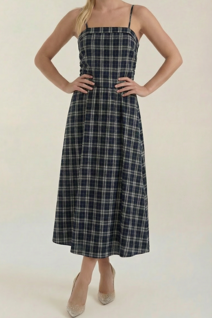Branislava | Square Neck Checked Midi Dress