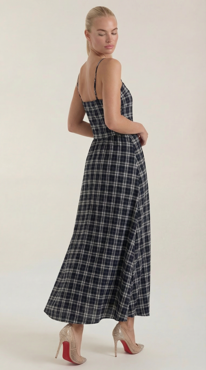 Branislava | Square Neck Checked Midi Dress