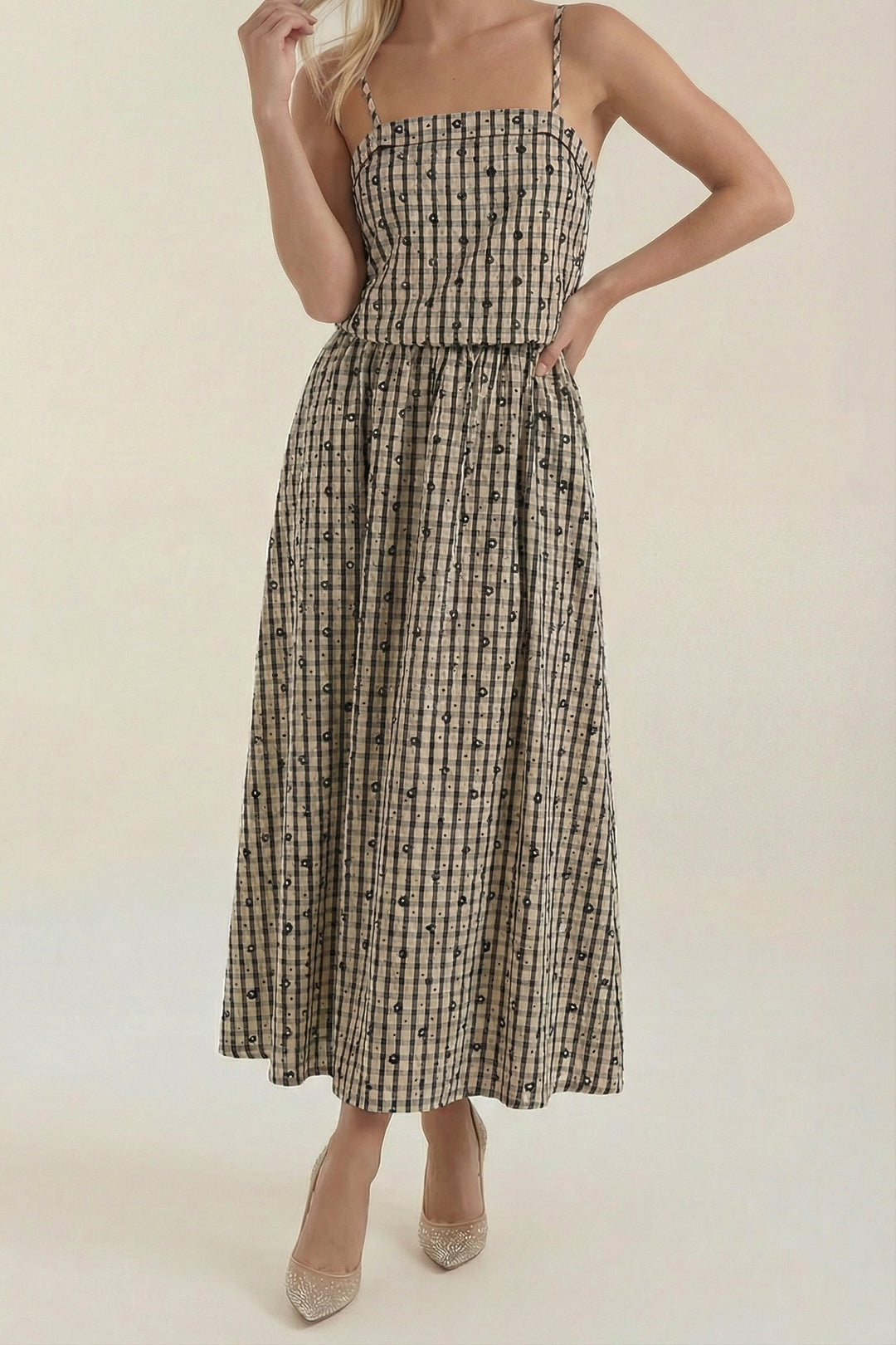 Branislava | Square Neck Checked Midi Dress
