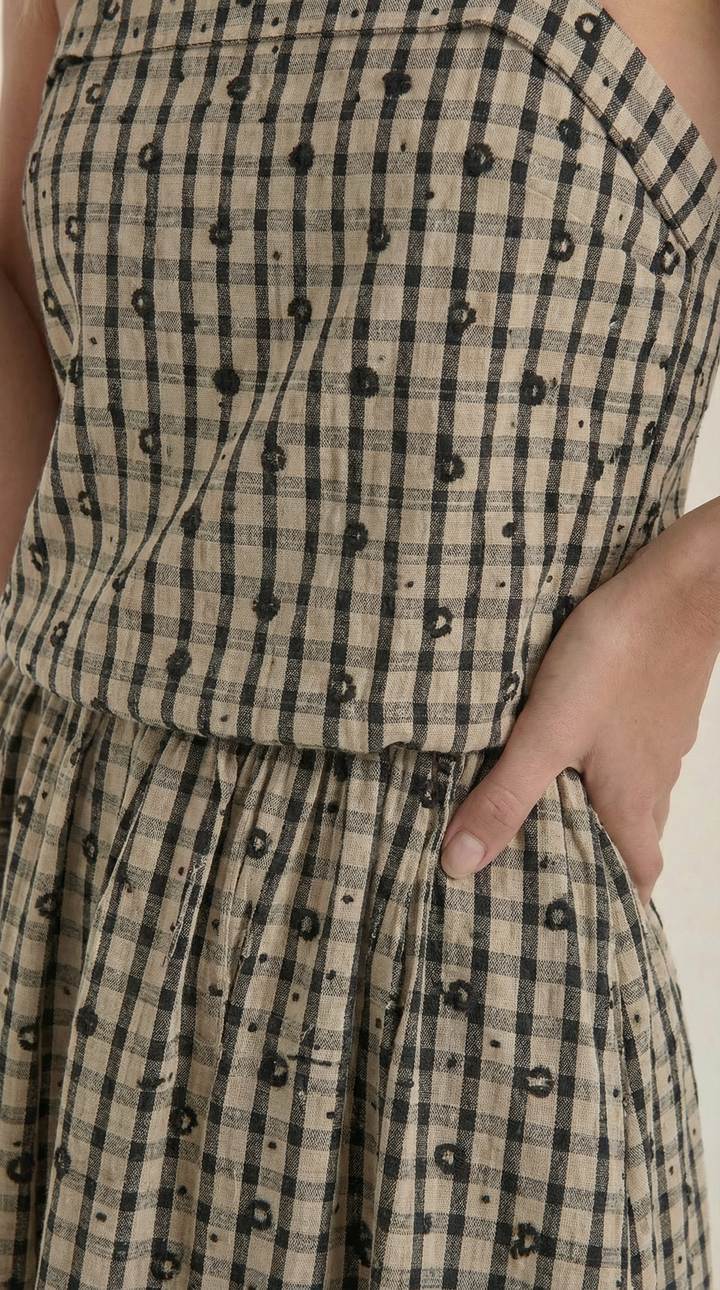 Branislava | Square Neck Checked Midi Dress