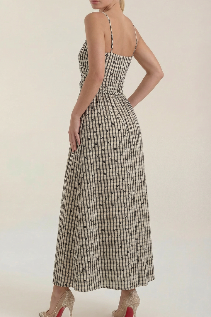 Branislava | Square Neck Checked Midi Dress