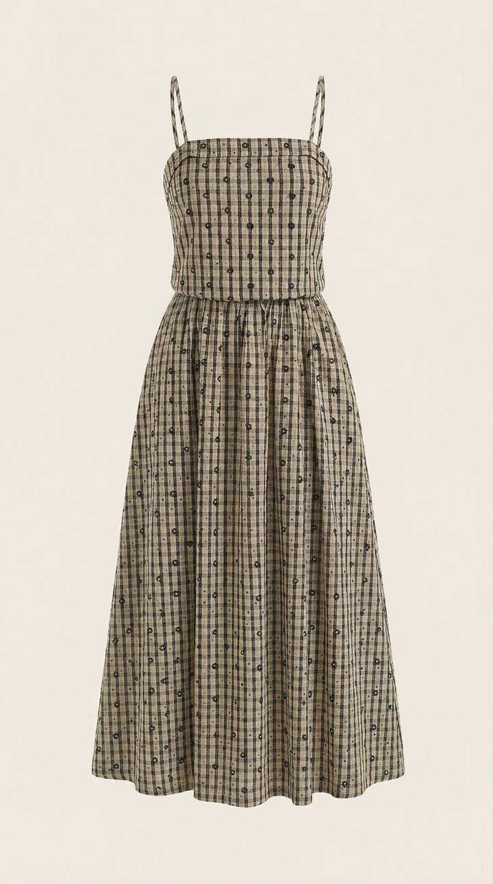 Branislava | Square Neck Checked Midi Dress