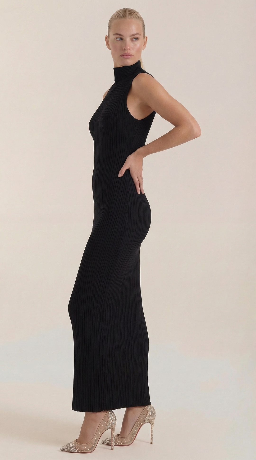 Hermína | Tailored Midi Dress Featuring a Stand-Up Collar
