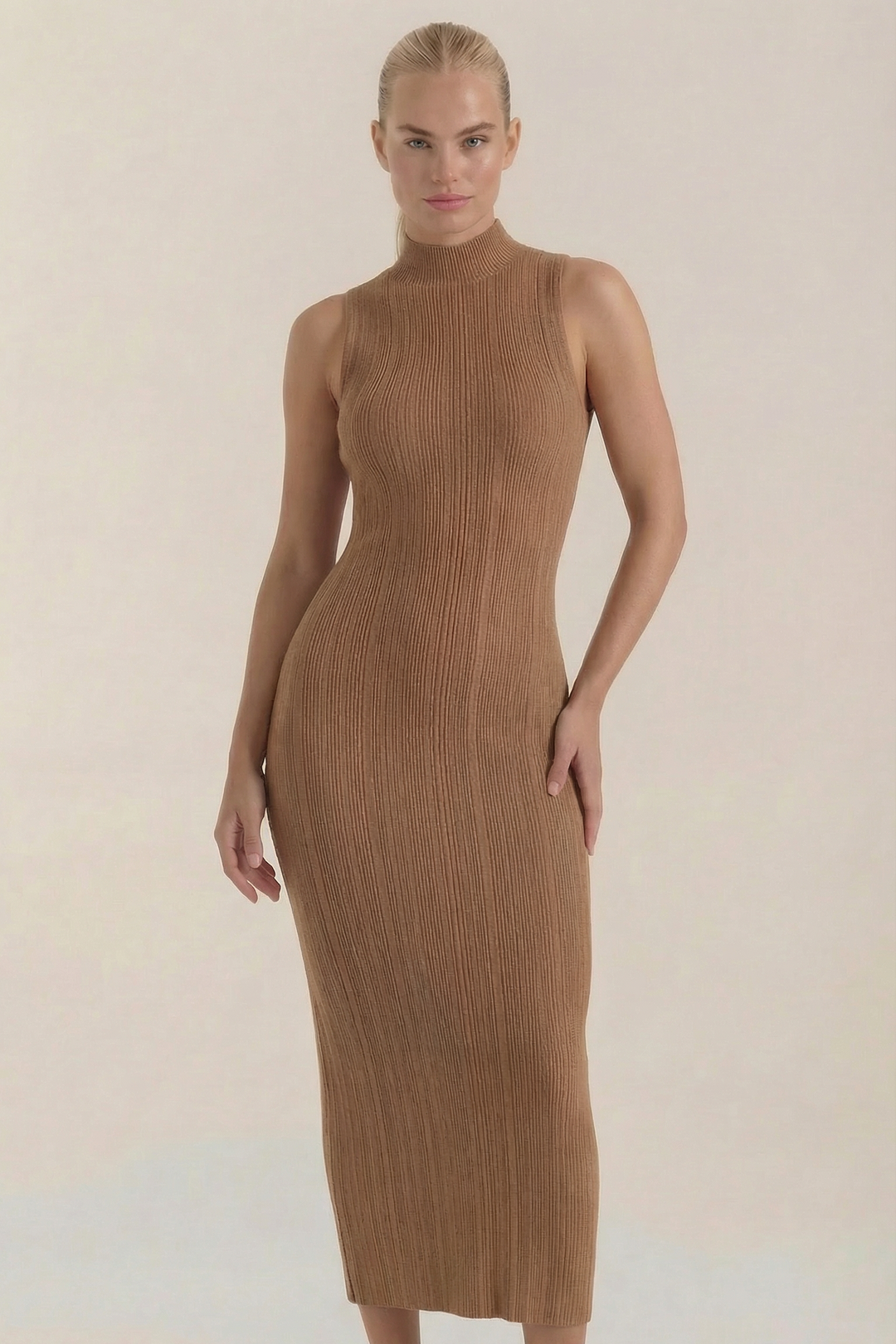 Hermína | Tailored Midi Dress Featuring a Stand-Up Collar