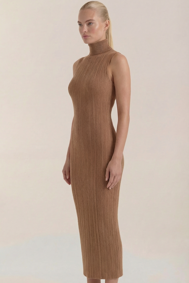 Hermína | Tailored Midi Dress Featuring a Stand-Up Collar