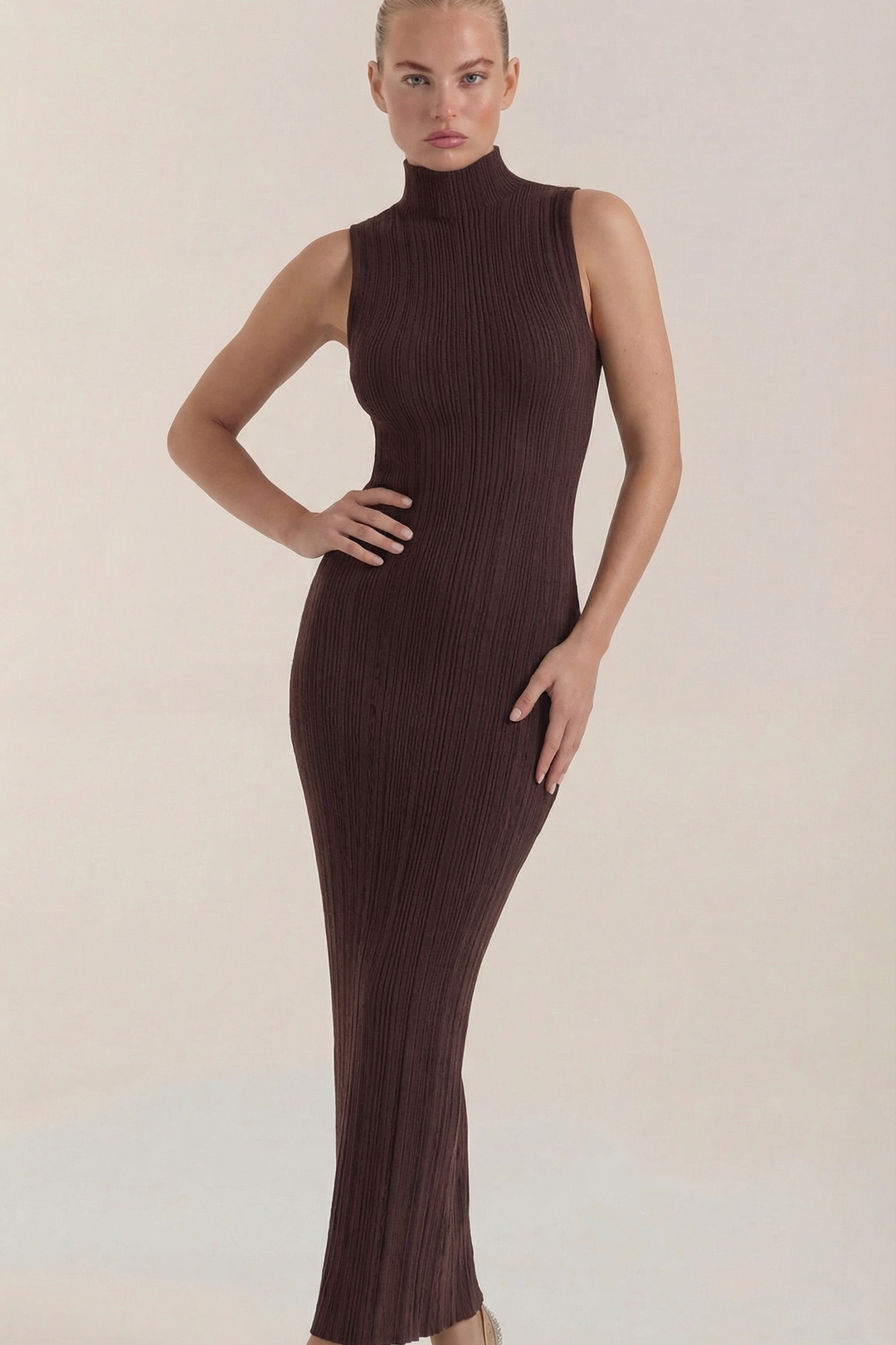 Hermína | Tailored Midi Dress Featuring a Stand-Up Collar