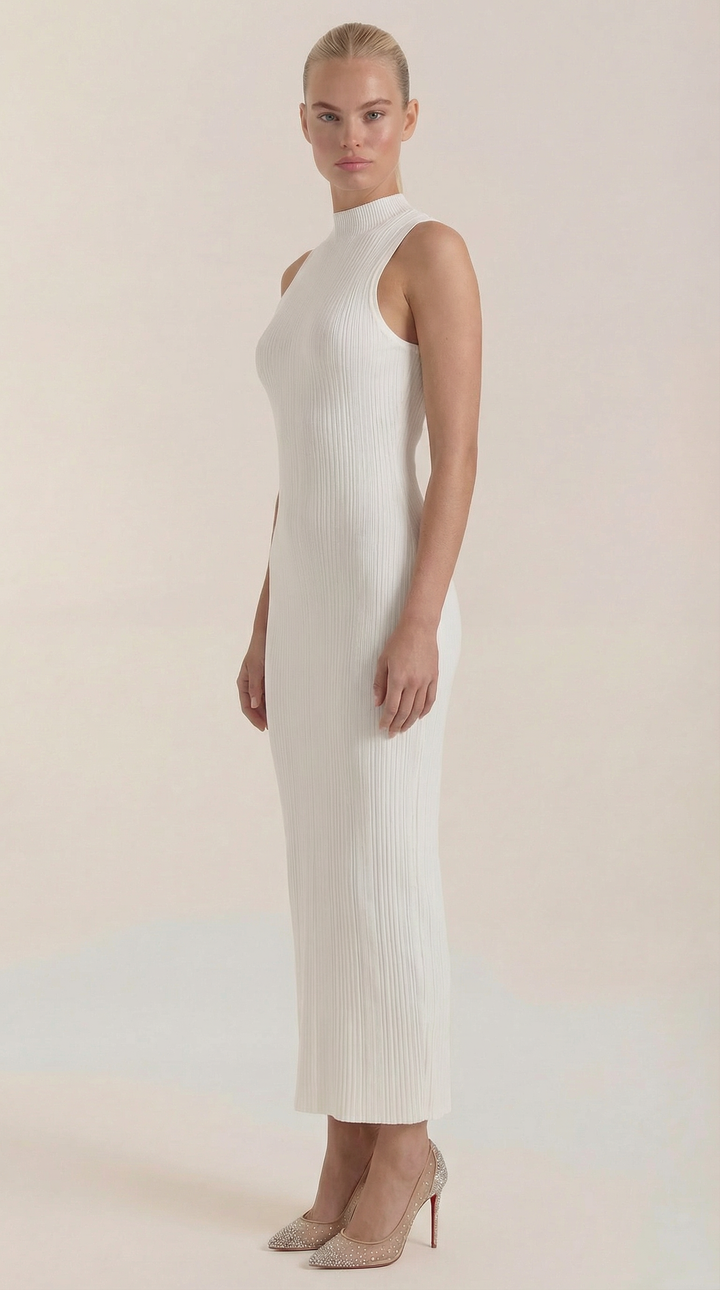 Hermína | Tailored Midi Dress Featuring a Stand-Up Collar