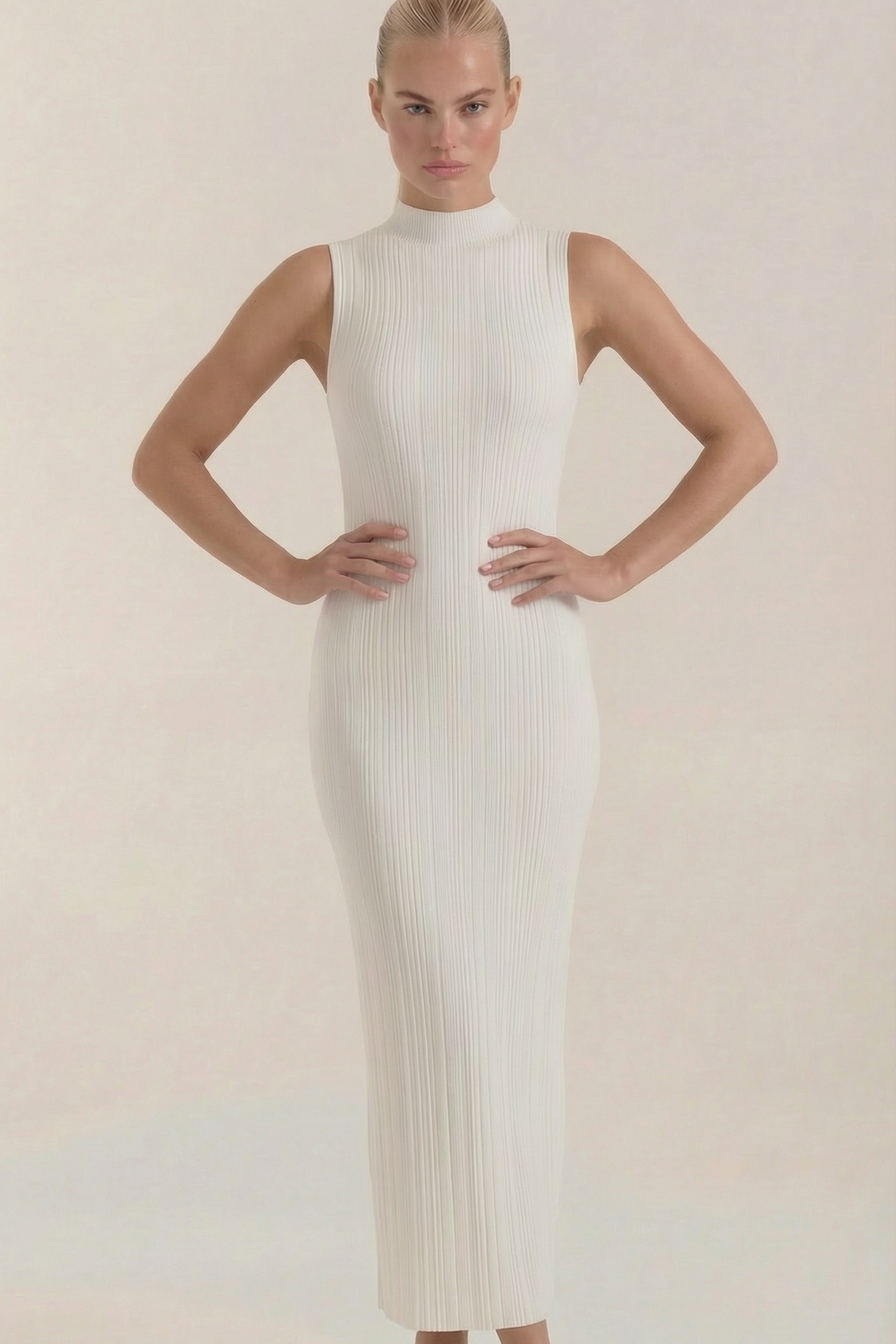 Hermína | Tailored Midi Dress Featuring a Stand-Up Collar