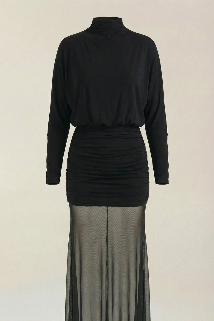 Alina | Stand-Up Collar Gathered Maxi Dress