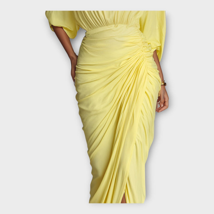 Elegant Pleated Long Dress with Sophisticated Design