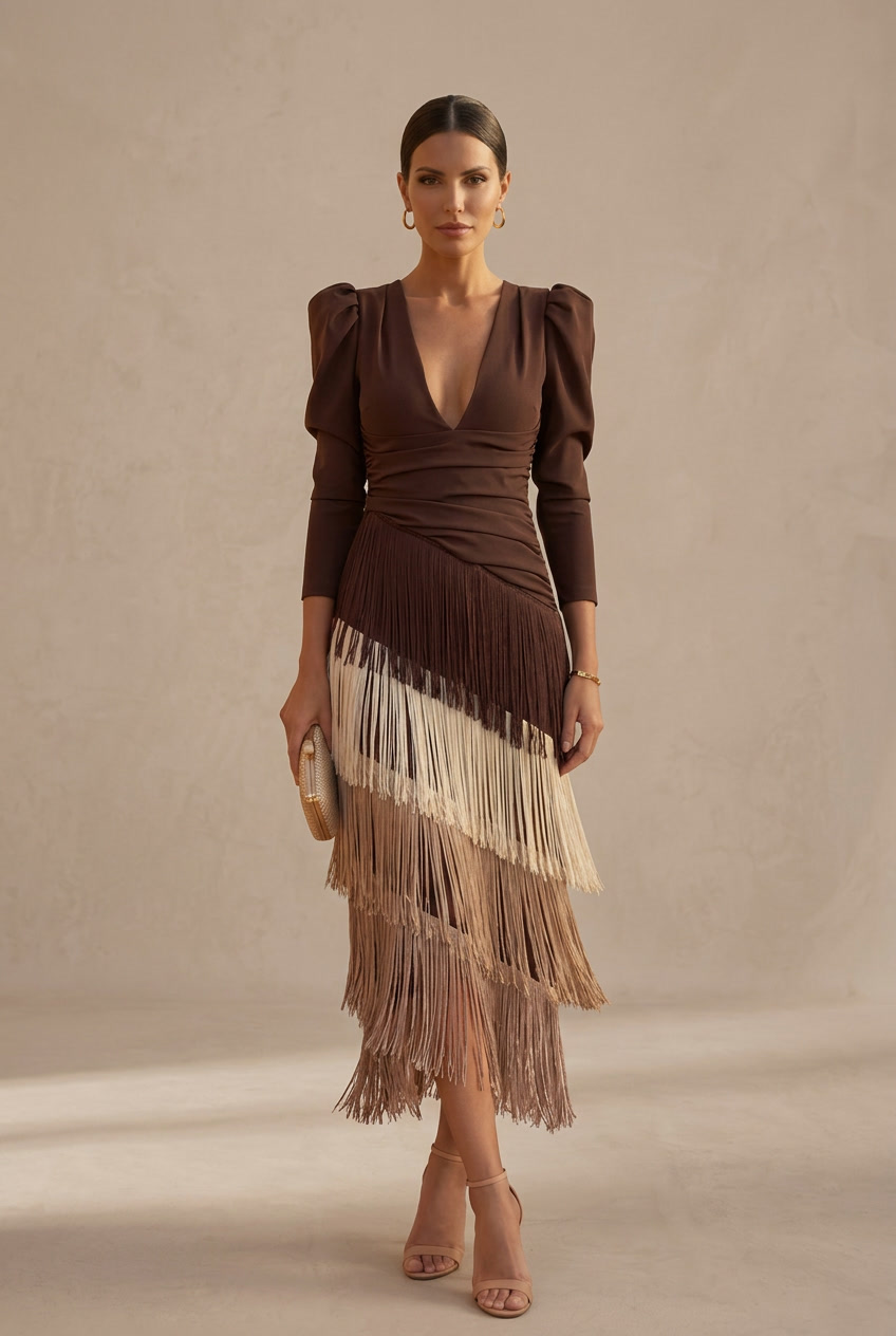Frida | Mini dress with tassels in sage green